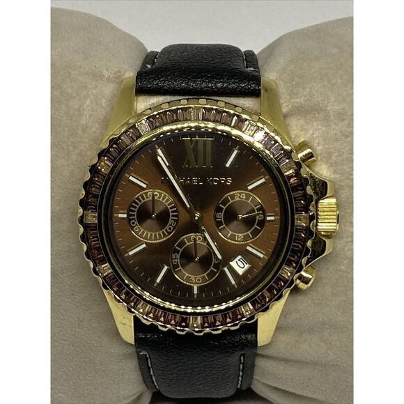 Michael Kors MK5873 Women's Black Leather Analog Dial Quartz Wrist Watch EY660 - Picture 2 of 12